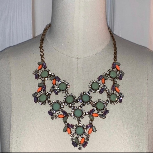 J.Crew Art Deco Colorful Crystal Glass Bib Statement Necklace - Picture 10 of 16